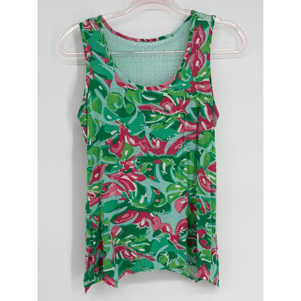 Casey Key Sz M Tank Top Turquoise Pink Green‎ Floral Print Women